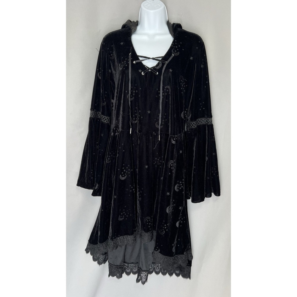 Spirit Halloween Black Velvet‎ Celestial Coven Hooded Dress Sz Large